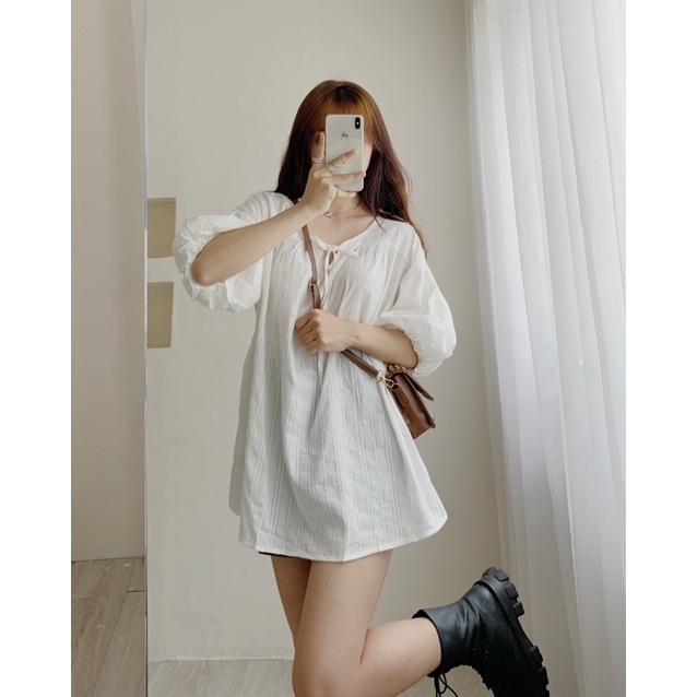 Áo babydoll tay bồng, áo babydoll xanh bơ 984