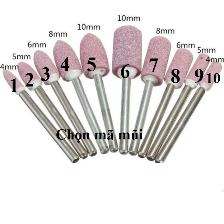 đá mài mini cán 3mm bộ 10 mũi đá tự chọn mũi