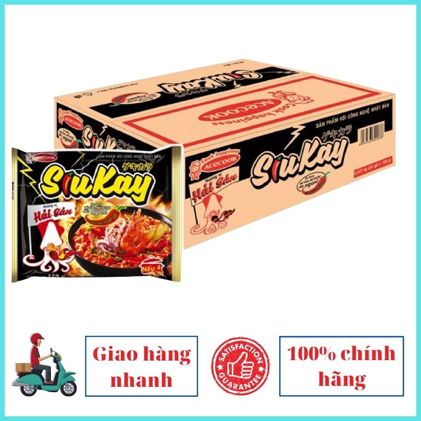 Mì Siu Kay 2 Hương Vị Hải Sản, Bò Siu Kay 7 Cấp Độ Thung24 goi1x 128g MSK01