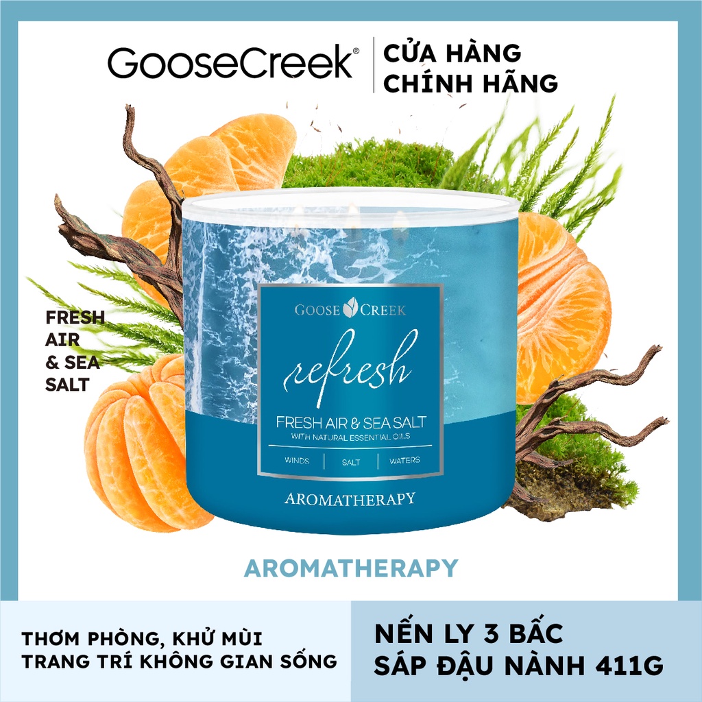 Nến Ly 3 Bấc Sáp Đậu Nành Aromatherapy Goose Creek 14.5oz - 411g - Fresh Air & Sea Salt
