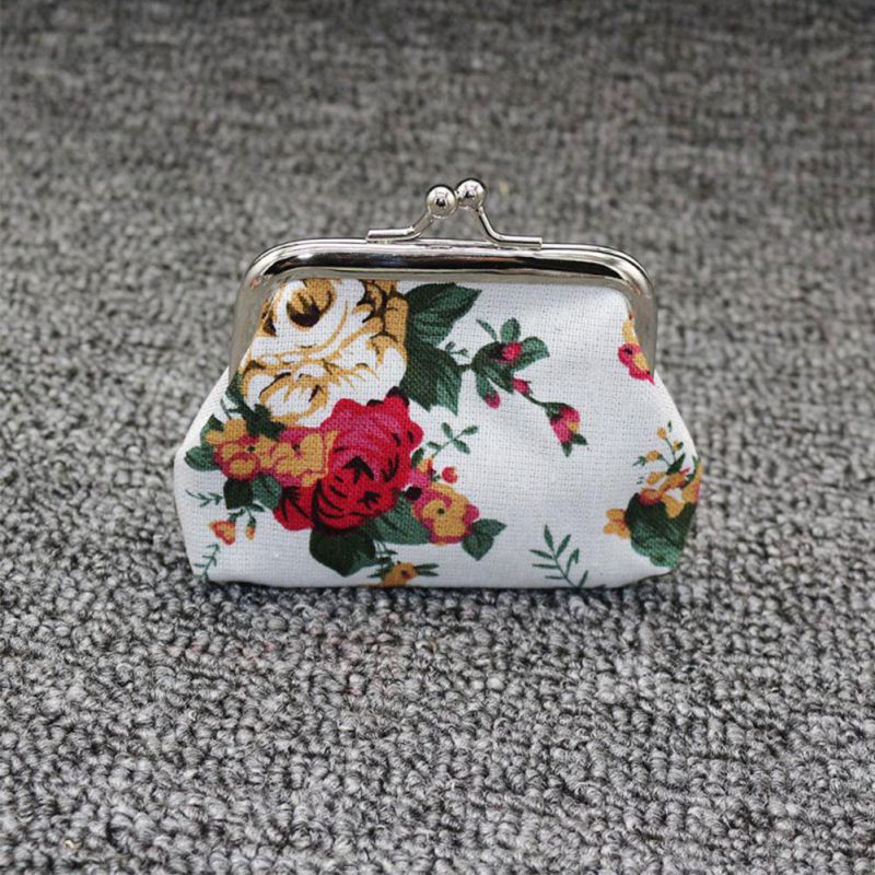 Ví clutch cầm tay khóa kim loại đựng tiền xu in hoa hồng cho phái nữ