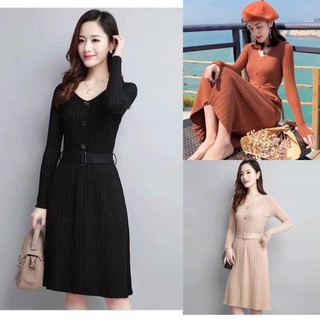 Bán sỉ Váy len cổ tim  đai eo dáng dài /Kho Buôn Phương Linh/
