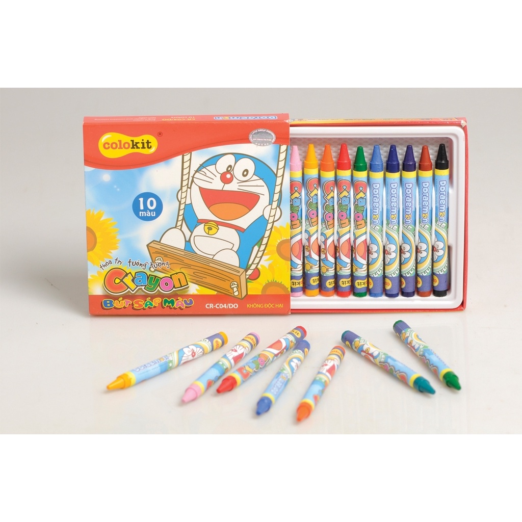 Hộp 10 Bút Sáp Màu Doraemon - Colokit CR-C04/DO (Mẫu Bao Bì Giao Ngẫu Nhiên)