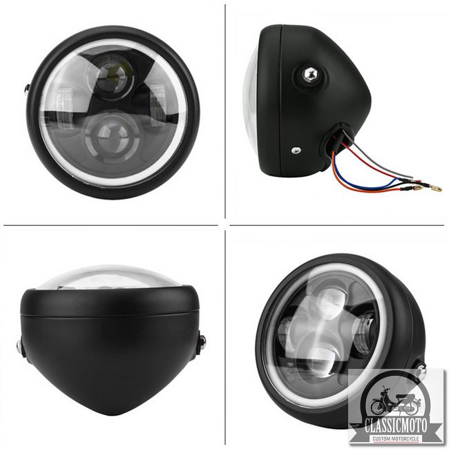 ĐÈN PHA XE MÁY ĐỘ CLASSIC - Đèn pha Harley Cafe Racer Chopper Bobber CG125 GN125 bóng Led