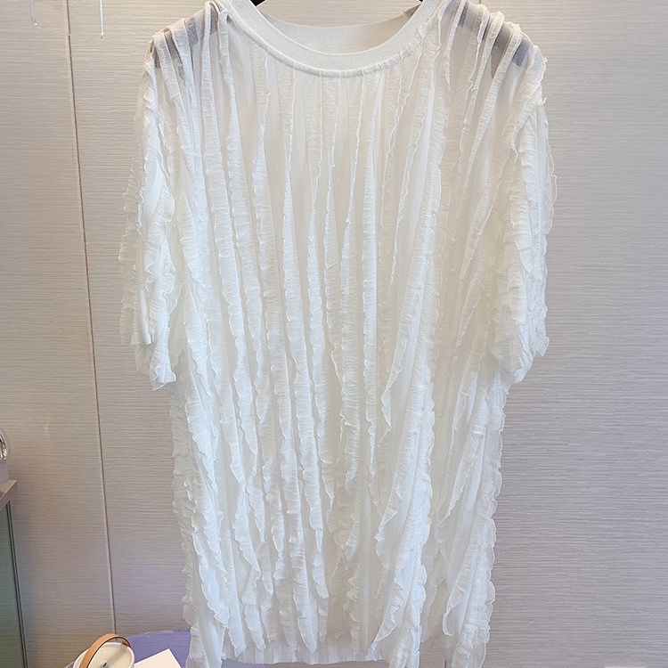 Áo Thun Tay Ngắn Dáng Rộng Viền Ren Bèo Phong Cách Hàn Quốc Thời Trang Mùa Hè Hàng Mới 2022