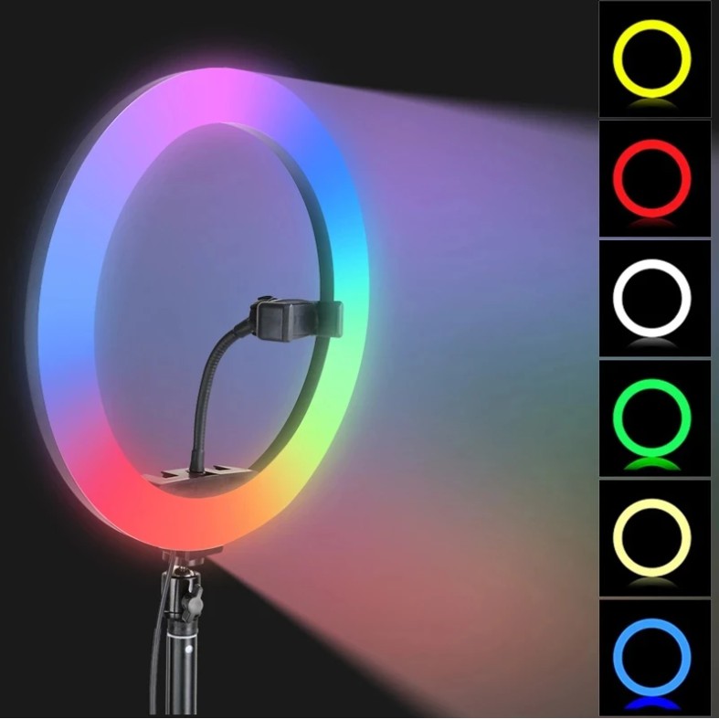 Đèn Led Livestream RGB 45CM - Đèn Led Nhiều Màu - Kẹp 3 Điện Thoại - 24 Mức Chỉnh Màu Đèn Cực Đẹp - Kèm Chân Đèn 2m1