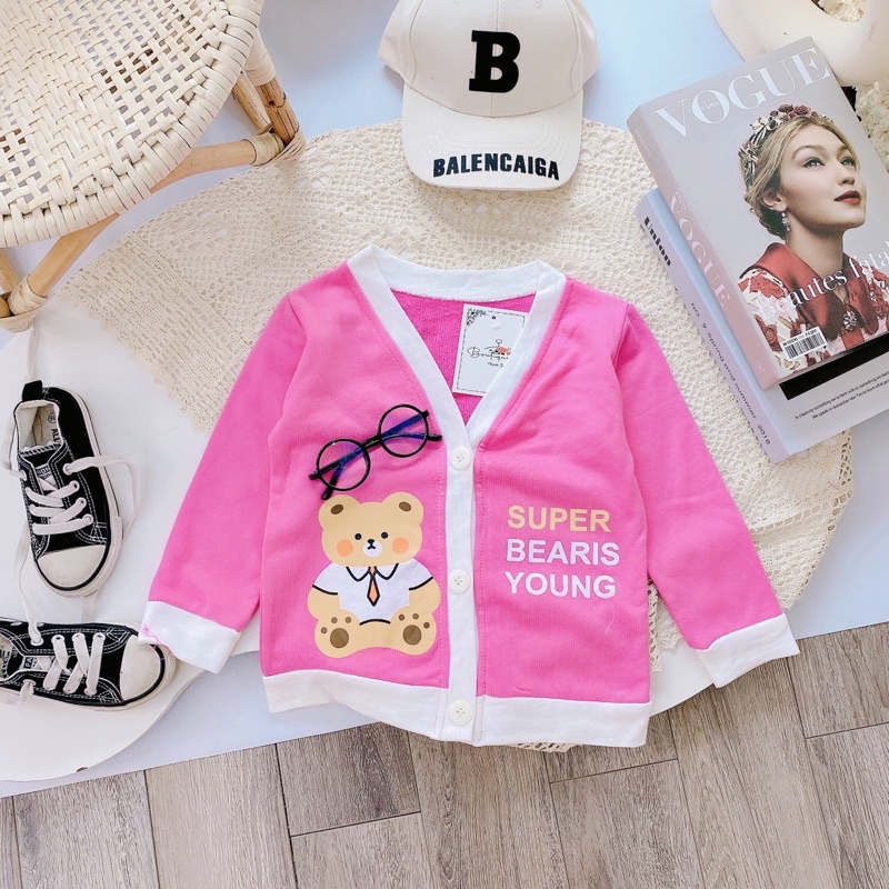 Áo Khoác Super Cổ Chữ V Chất Nỉ Da cá  Cho Bé Trai Bé Gái 7-19kg.