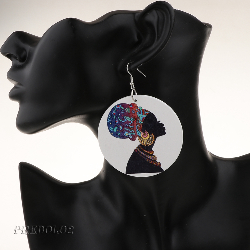 Classic African Lady Wooden Big Dangle Drop Earrings Tribal Party Jewellery