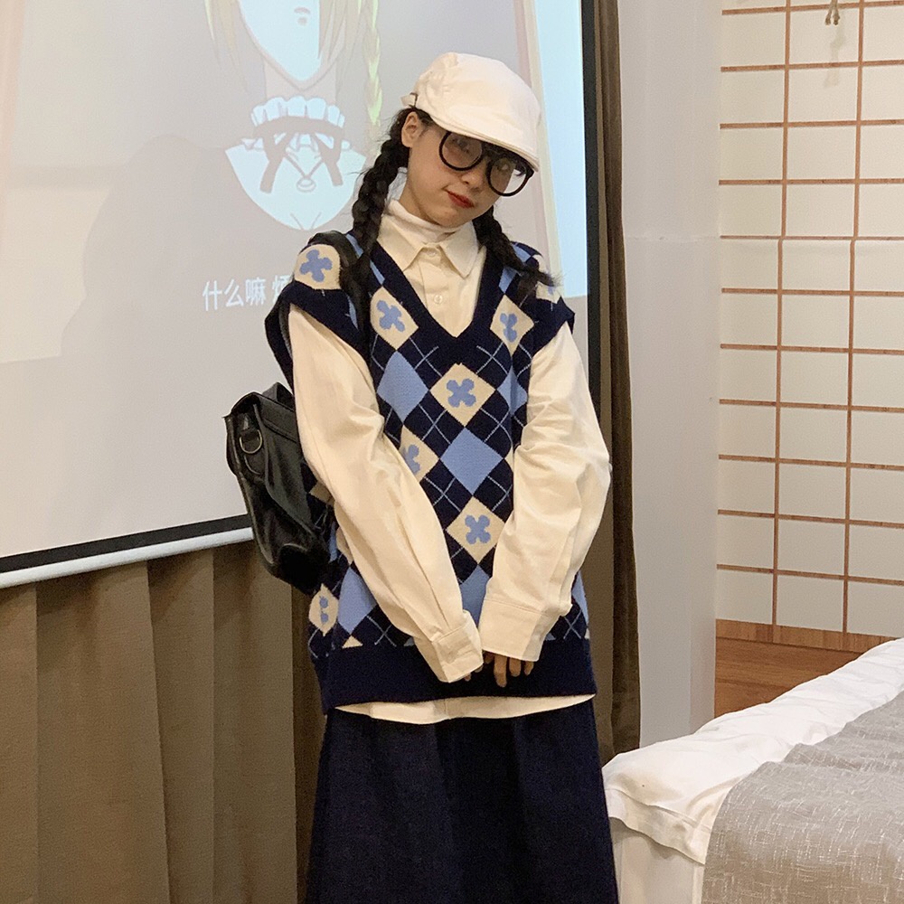Áo Len Không Tay Họa Tiết Sọc Caro Thiết Kế Mới Thời Trang Mùa Thu Theo Phong Cách Hàn Quốc Dành Cho Nữ