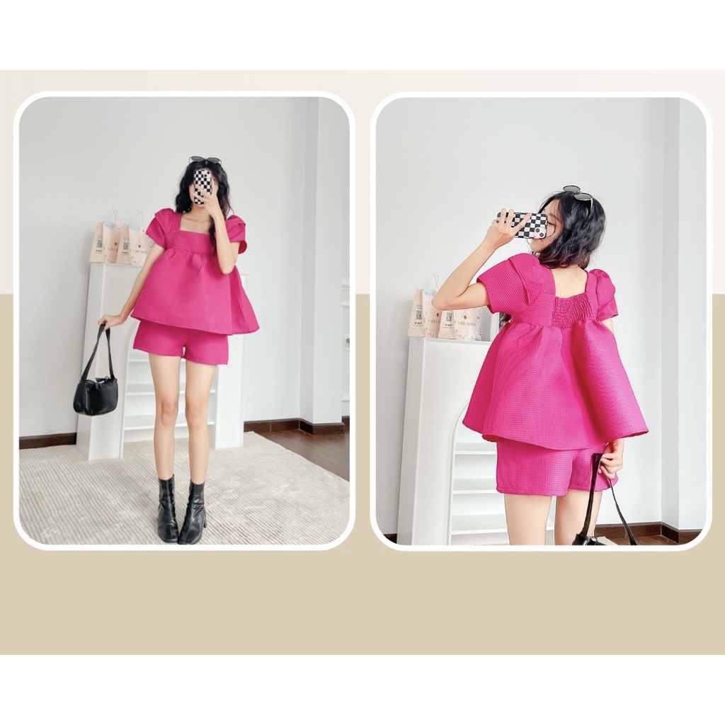 SET ĐỒ XINE SET gồm quần short và Áo babydoll xoè tay bồng thiết kế siêu xinh style ullzang hàn quốc mặc hẹn hò đi chơi