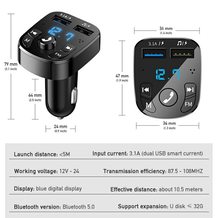 Tẩu Nghe Nhạc Bluetooth Kiêm Sạc Điện Thoại Đa Năng Cho Ô Tô Xe Hơi