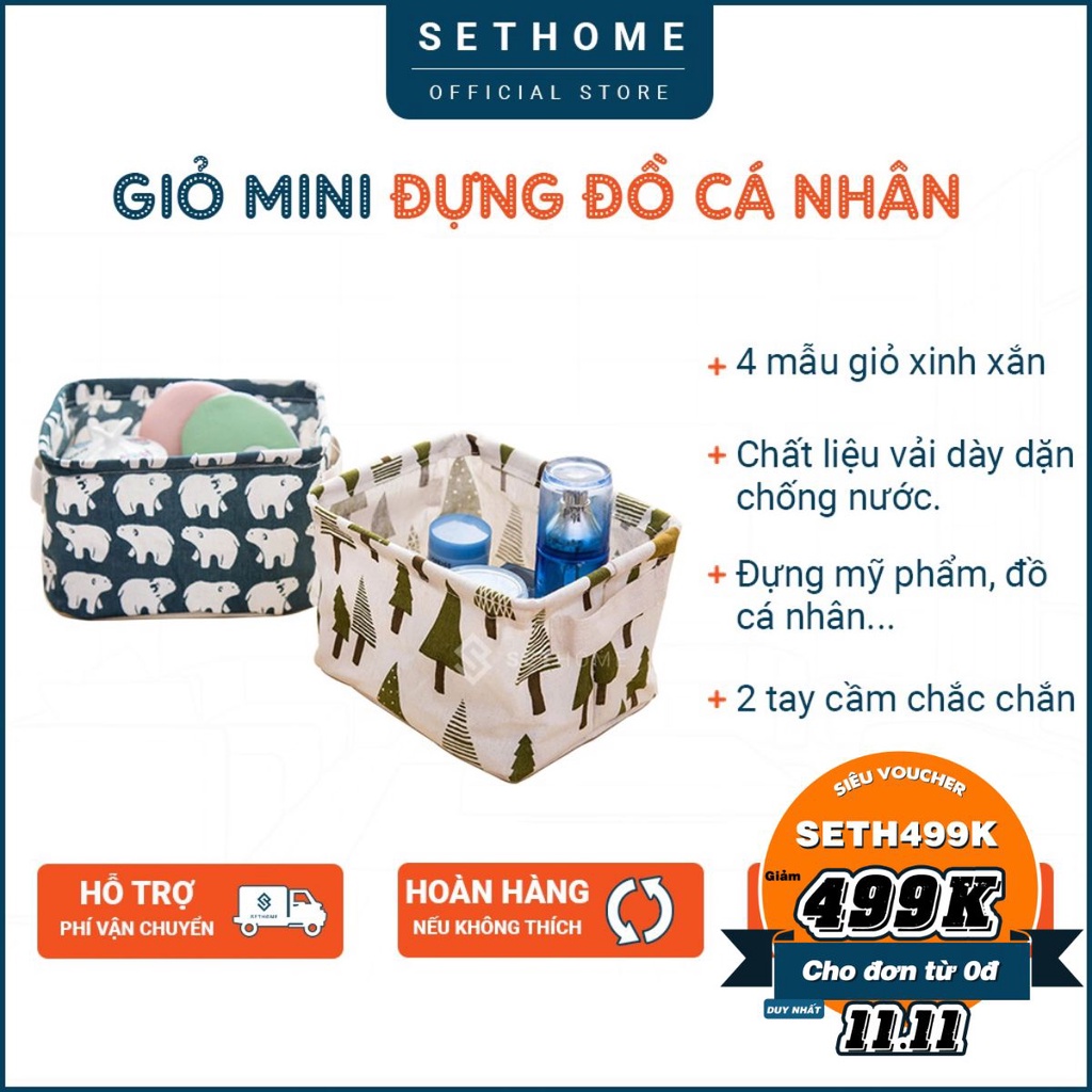 Túi đựng mỹ phẩm chống nước, túi đựng đồ du lịch cá nhân - Giỏ vải đa năng đựng đồ cá nhân xinh xắn phong cách hàn quốc