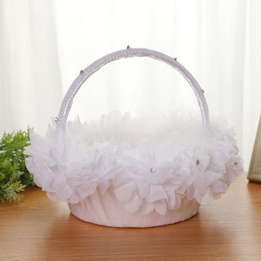 Giỏ Hoa Bằng Vải Satin Màu Trắng Lãng Mạn Dùng Trang Trí Tiệc