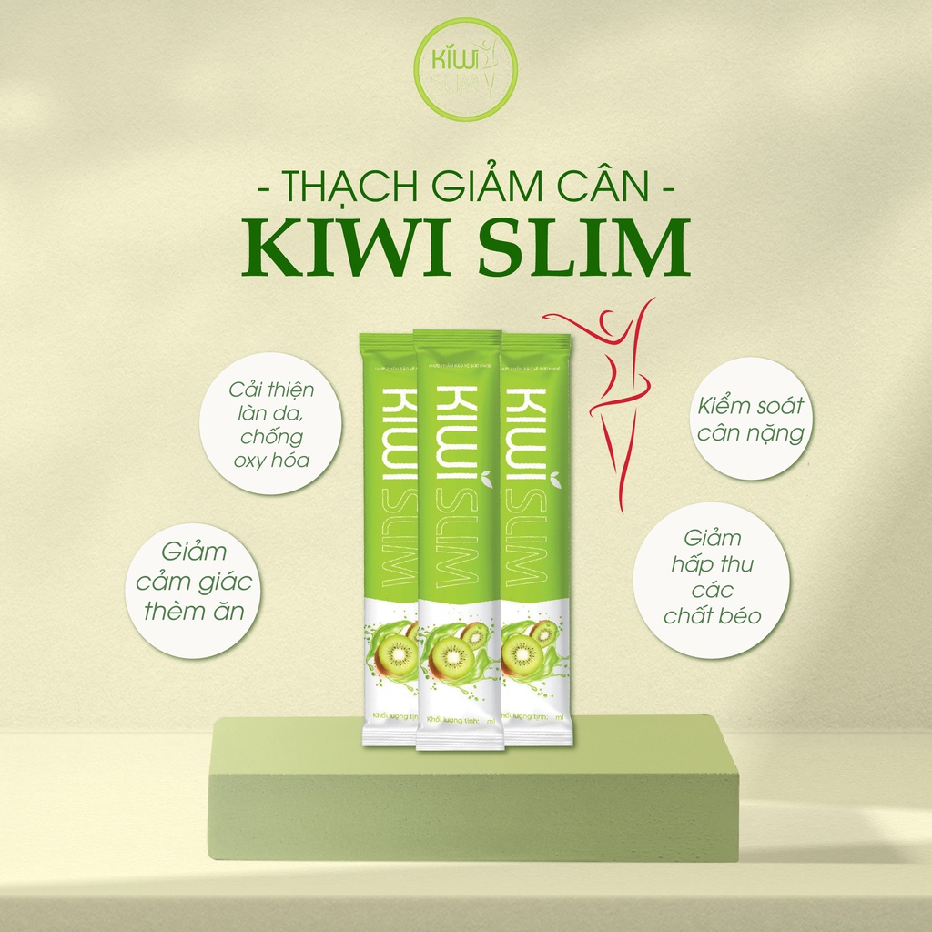Thạch hỗ trợ giảm cân KIWI SLIM Hộp 15 gói, giúp giảm mỡ thừa vùng bụng, eo, đùi