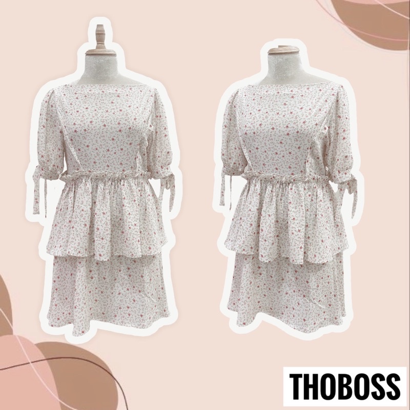 Đầm Bigsize Hoa Nhí Tầng Tay Nơ