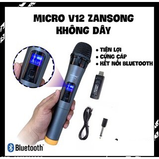 [GIÁ GỐC] Micro Karaoke V12 không dây cho loa kéo, loa karaoke, loa bluetooth Zangsong màn hình LCD Hỗ trợ các thiết bị