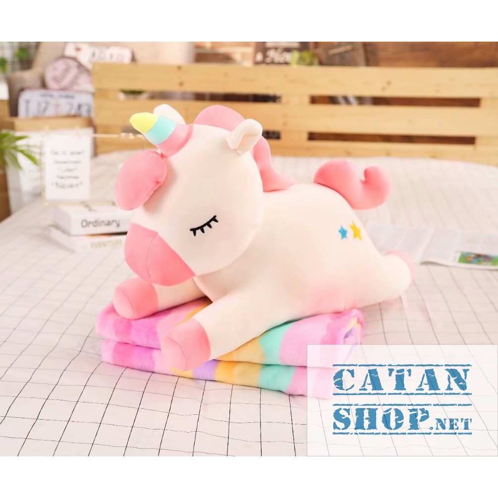 Gối mền NGỰA PONY 3 trong 1 siêu cute, hàng loại 1 thun 4 chiều siêu mịn, bộ chăn gối văn phòng unicorn kỳ lân