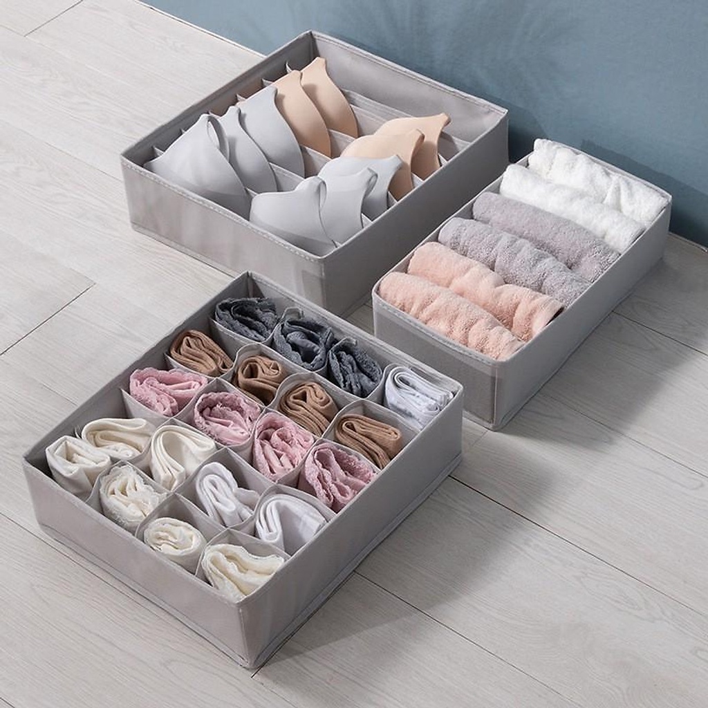 COMBO 3 KHAY ĐỰNG ĐỒ LÓT QUẦN ÁO TẤT VỚ CHẤT LIỆU VẢI KHÔNG DỆT GỌN GÀNG SANG TRỌNG HỘP ĐỰNG ĐỒ LÓT CHIA NGĂN TỦ GẮP GỌN