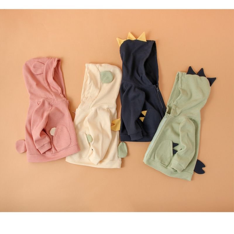 Áo Khoác Cardigan Mỏng Có Mũ Trùm Đầu Hình Khủng Long Hoạt Hình Dễ Thương Cho Trẻ Sơ Sinh