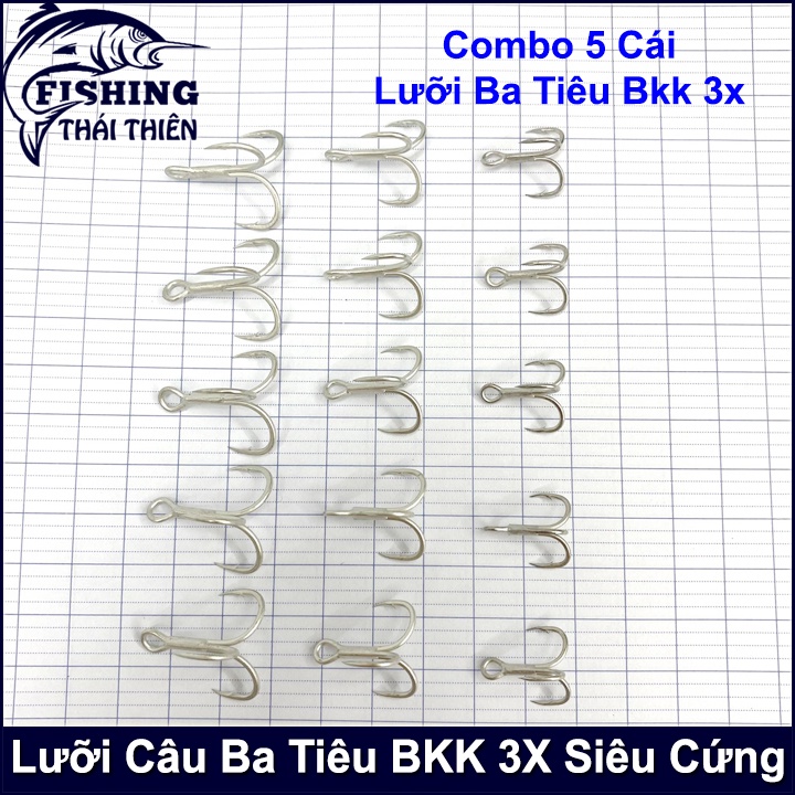 Combo 5 Lưỡi Câu Cá Ba Tiêu Bkk 3X 6063 Thép Trắng Siêu Cứng, Bén Dùng Gắn Mồi Câu Lure, Câu Đơn