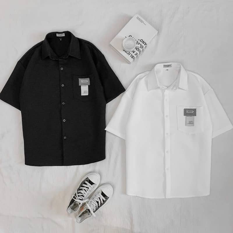 Sơmi tay lỡ SWEEDER màu ĐEN/TRẮNG  Nam nữ unisex  Áo Sơ Mi form rộng style Ulzzang/ Jaystoree2