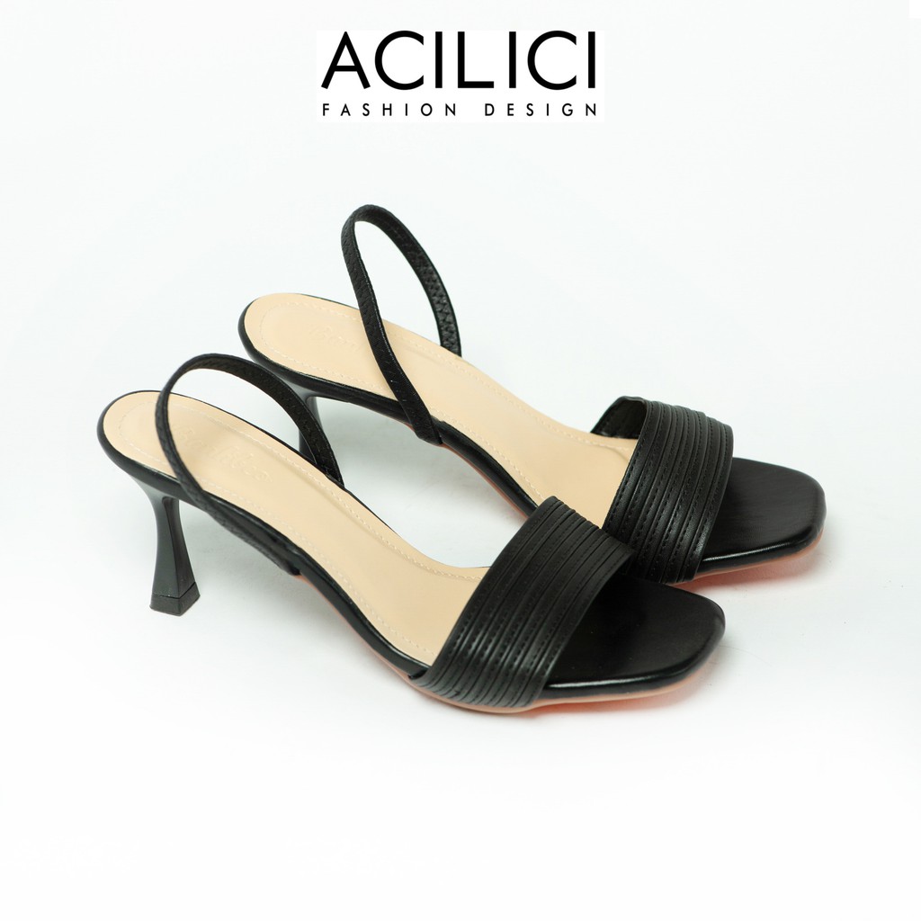 Giày sandal  ACILICI quai mãnh, giày cao gót thời trang đế xuồng gót cao 7p chuẩn size màu kem, trắng và đen_TC09