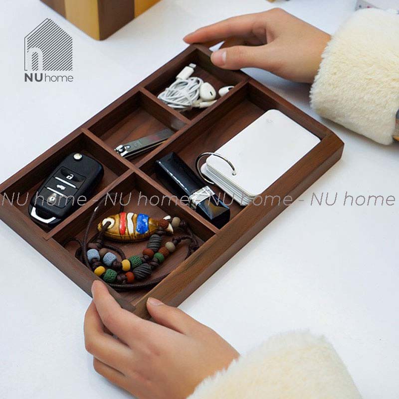 nuhome.vn | Khay gỗ đựng mỹ phẩm phụ kiện để bàn Hami, khay gỗ tự nhiên để đồ tiện dụng ngăn nắp đặt bàn