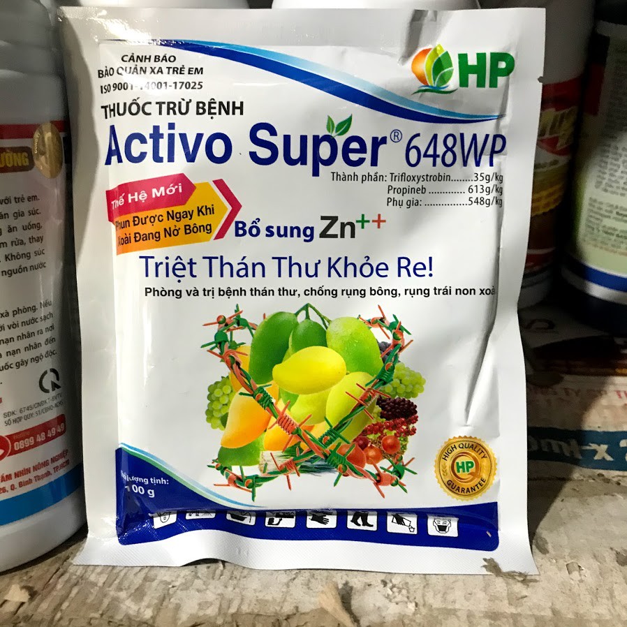 sản phẩm ACTIVO SUPER 648WP Đặc Trị Thán Thư Xoài, Phấn Trắng Trên Nho 100g