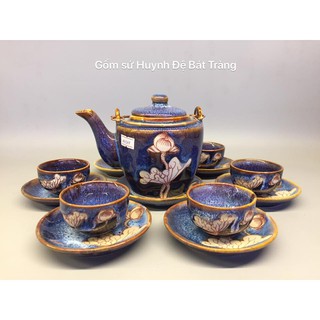BỘ ẤM TRÀ HOA SEN MEN HỎA BIẾN XANH THIÊN THANH