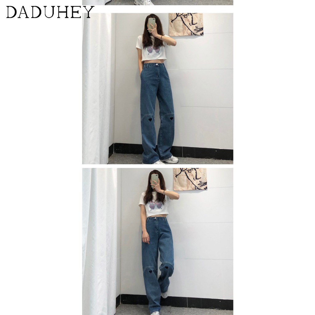 Quần jeans daduhey cho nữ lưng cao ống rộng thời trang Hàn Quốc