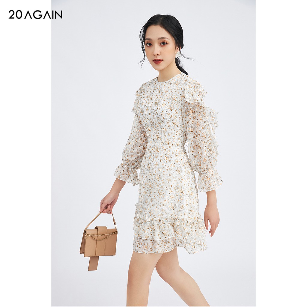 Đầm váy nữ công sở 20AGAIN đủ màu, đủ size, vải voan dài tay gấu 2 tầng bèo họa tiết DEC0054 | BigBuy360 - bigbuy360.vn
