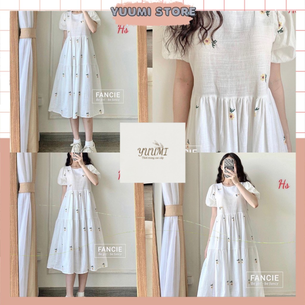 Váy Babydoll Tay Phồng Hoa Nhí Vàng Mã Số 602 - YUUMI STORE