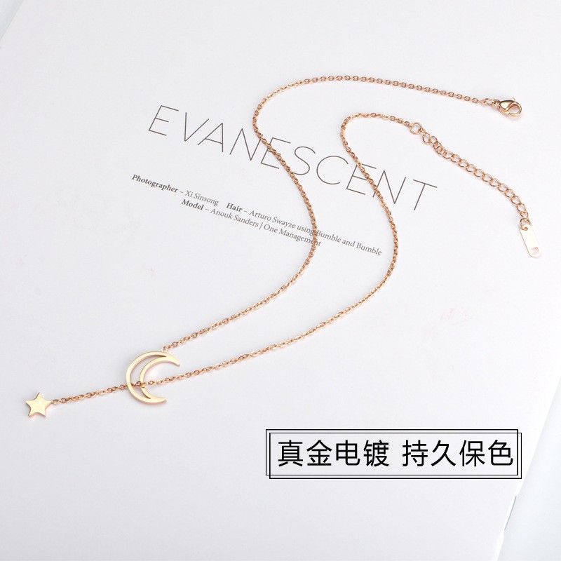 Vòng cổ INS Minimally Star Moon Vòng cổ Titanium mới Vòng cổ Star Moon Thanh lịch Quý bà thanh lịch Chuỗi xương đòn ngọt ngào và dịu dàng Vòng cổ chuỗi xương đòn Ngôi sao và Mặt trăng ngắn