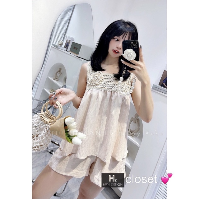 SNU446 - BỘ NỮ 2S PHỐI REN HOA CỔ QUẦN SOOC