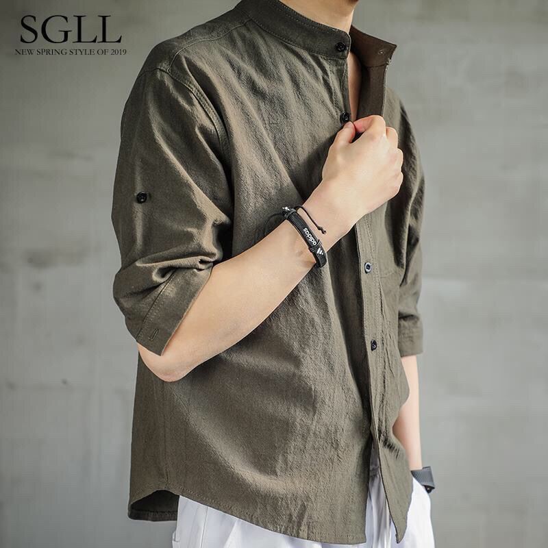 Áo Sơ Mi Tay Ngắn Dáng Rộng Vải Cotton Lanh Kiểu Trung Hoa Thời Trang Mùa Hè Cho Nam