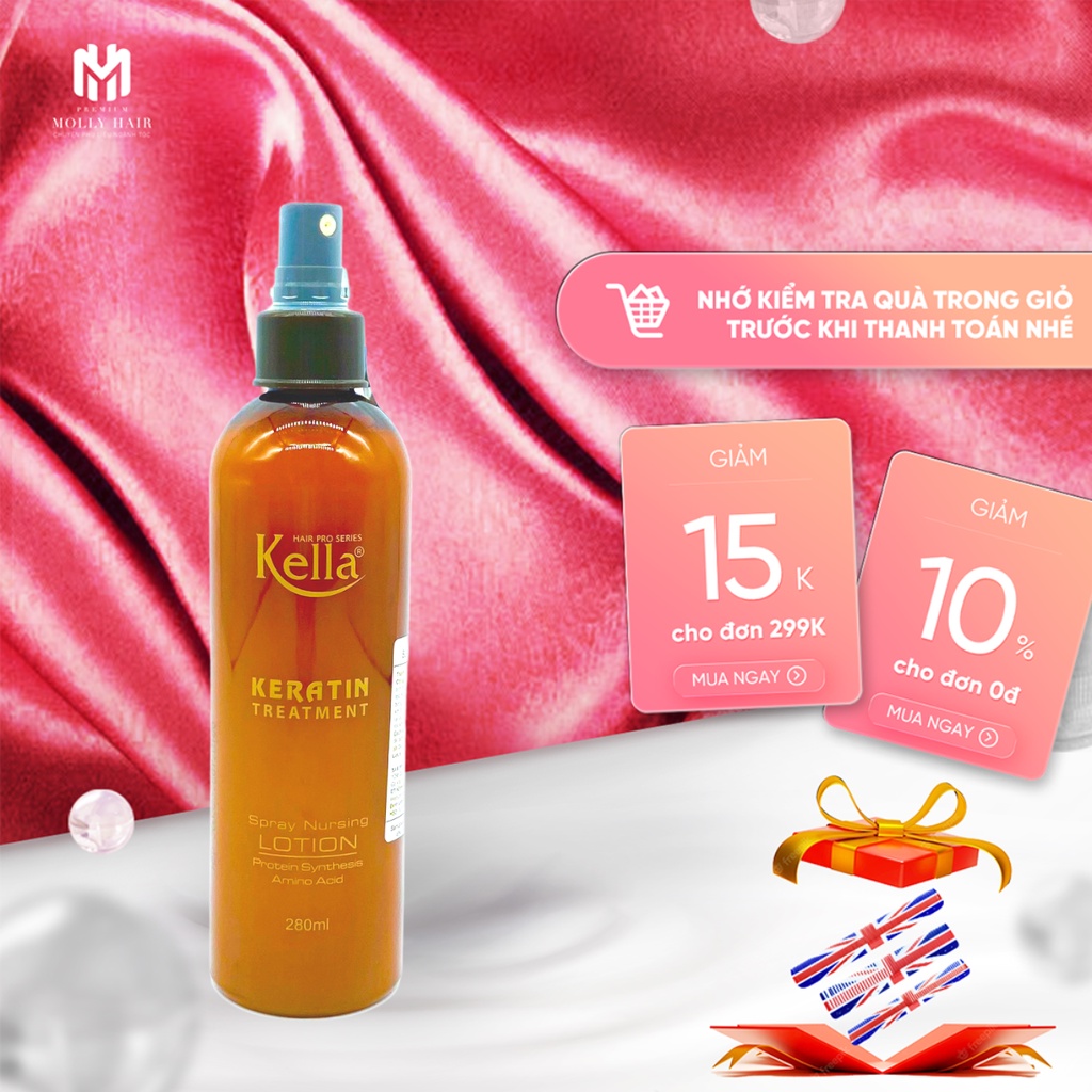 Sữa dưỡng tóc Keratin Mollyhair Kella treatment, tái tạo lớp biểu bì và cân bằng độ ẩm tự nhiên cho tóc 280ml