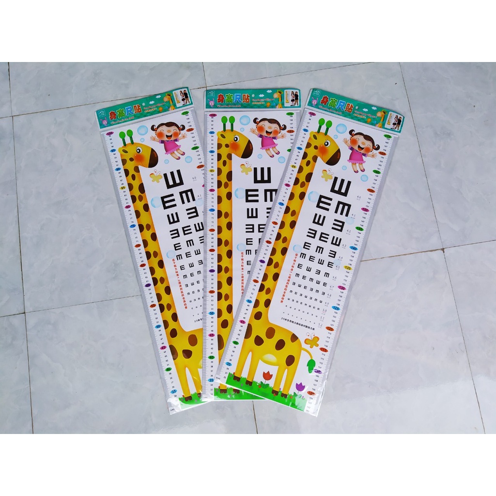 Thước Dán Tường Đo Chiều Cao Cho Bé Hình Hươu Cao Cổ 1m70cm, Decal dán tường đo chiều cao, kiểm tra thị giác cho be