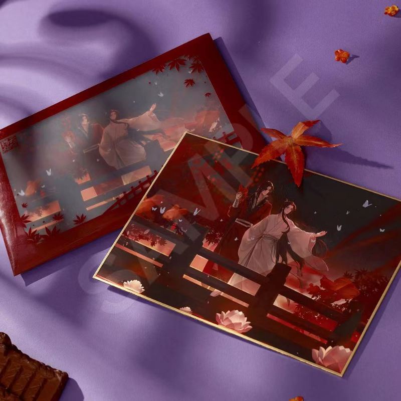 Standee và shikishi Mặt Nạ Hồ Ly (bản kỉ niệm 1 năm donghua Thiên Quan Tứ Phúc, chính hãng Bilibili