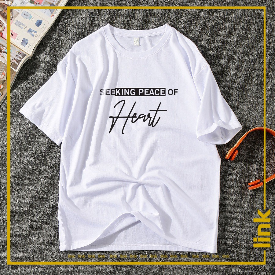 Áo tay lỡ chữ Seeking Peace Of Heart unisex ( Đen, Trắng )