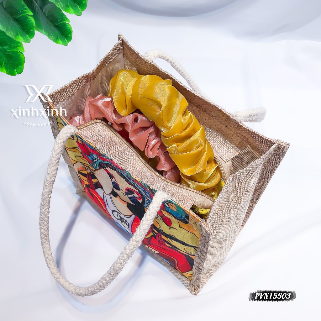 Túi cói đi biển mini XinhXinh Accessories bảo vệ môi trường phong cách Hàn Quốc Hottrend Hè 2021, túi vải thời trang