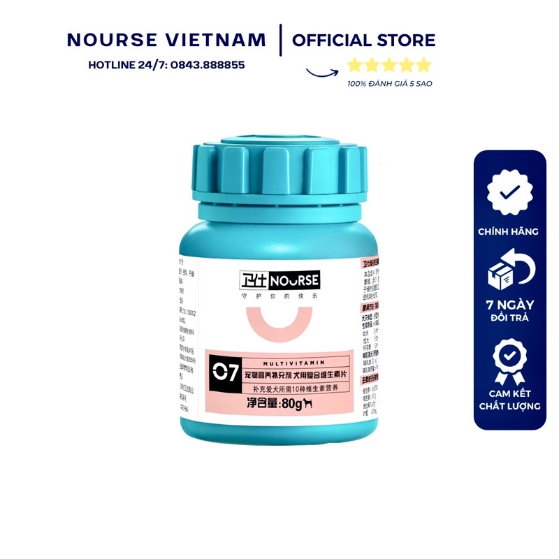 Vitamin Nourse 07 cho chó giúp tăng đề kháng và phát triển toàn diện (160v)