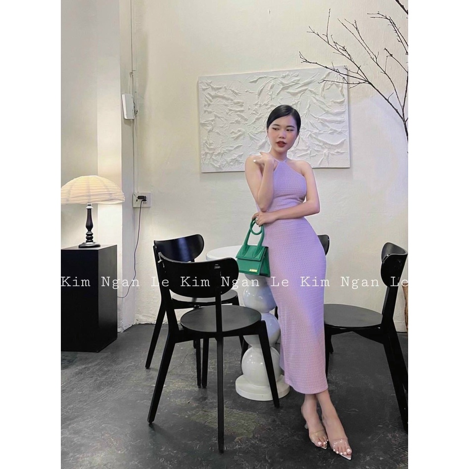 Đầm yếm hở lưng 4 dây chéo ôm body dáng dài sexy , chất thun gân mềm mịn