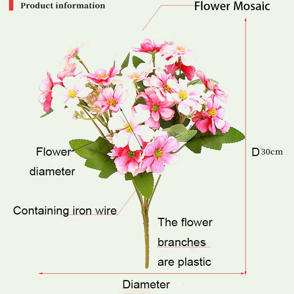 ☆YOLA☆ Cute DIY Wedding Flowers 18 Heads Cherry Blossoms Artificial Decorative Flower One Bouquet 6 Branch Table Decoration 6 Styles Home Room/Multicolor