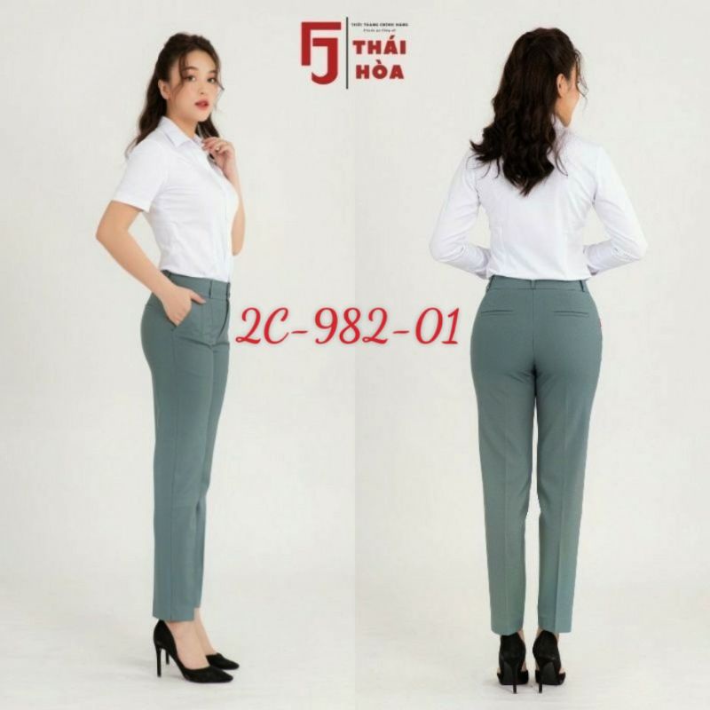 THÁI HOÀ CHÍNH HÃNG Quần 9 tấc màu xanh ngọc vải dày mềm co giãn