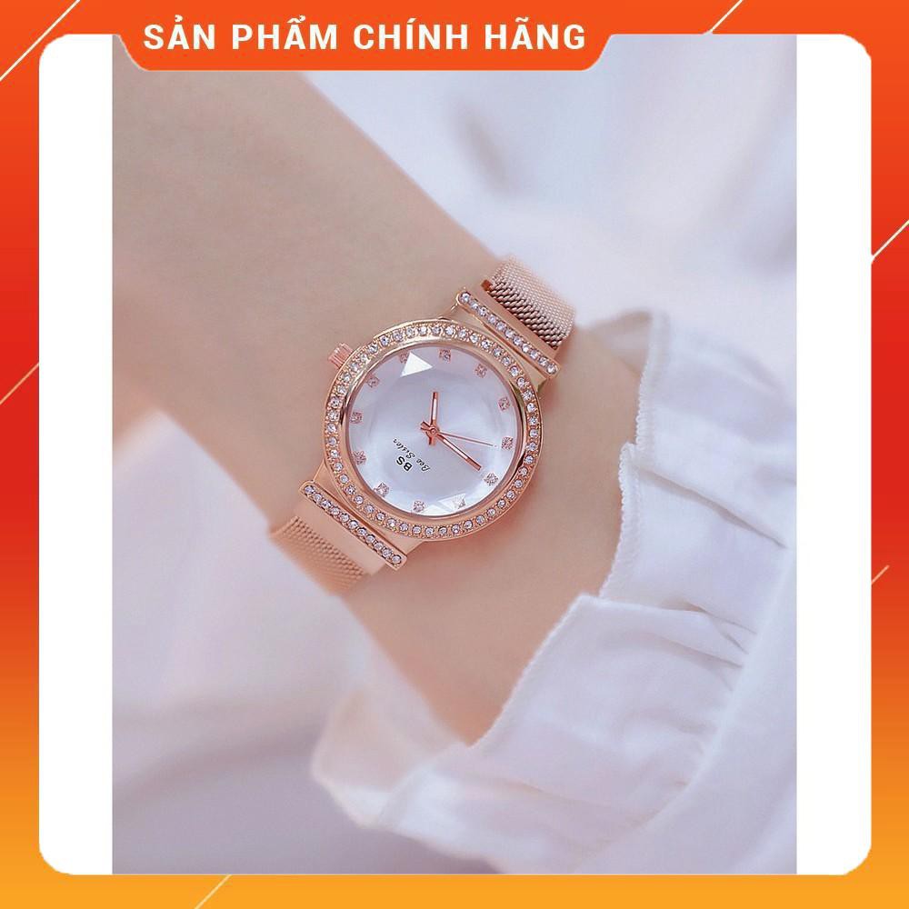 Đồng hồ nữ Bee Sister FA1519 dây thép cao cấp khóa nam châm mặt tròn đính đá đa giác.