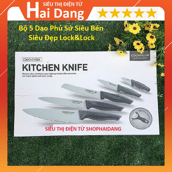 Bộ 5 Dao Phủ Sứ Siêu Bén Siêu Đẹp Lock&amp;Lock Cookplus CKK101S01