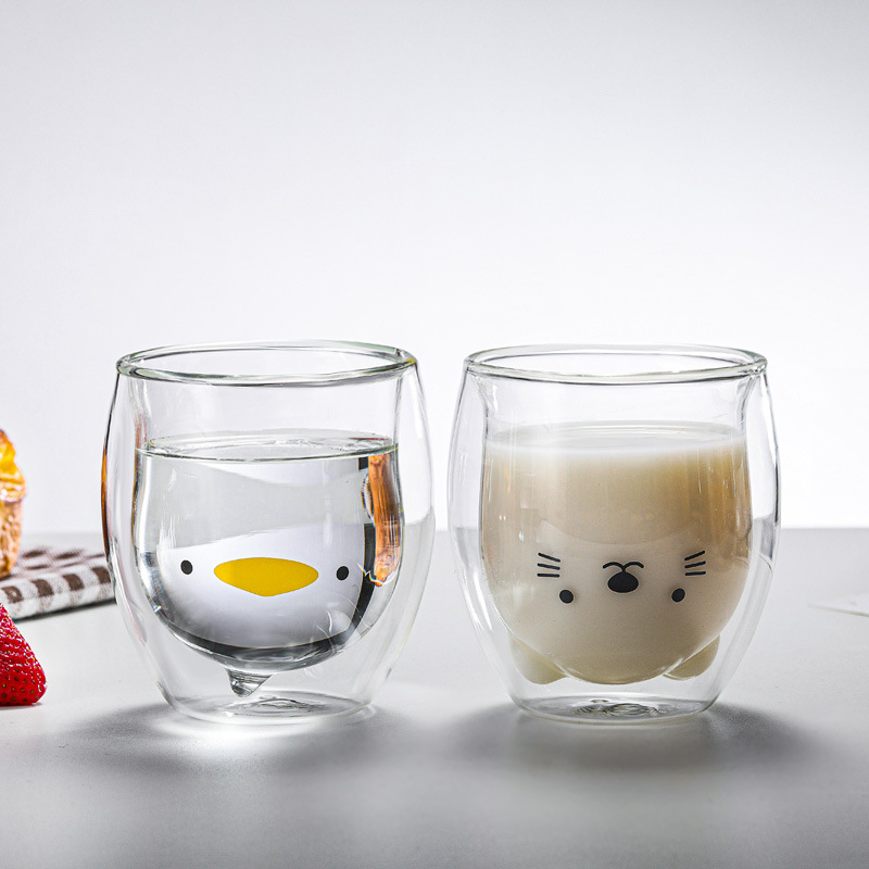Cốc Thủy Tinh Chịu Nhiệt hình gấu bằng, Ly Thuỷ Tinh Dễ Thương 2 lớp HelloHouse 270ml Rẻ Đẹp Phong Cách Hàn Quốc