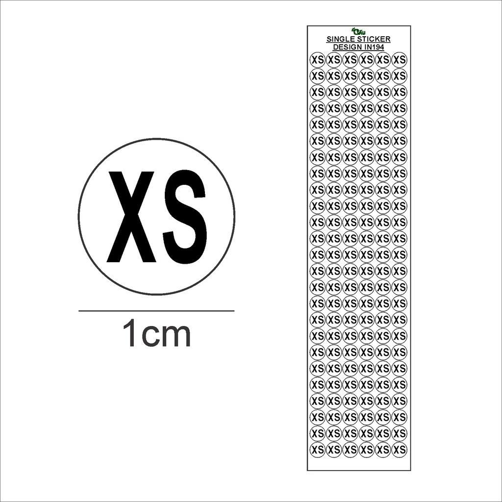 Set 150 miếng dán size quần áo XS - 8XL In194 tem nhãn dán cao cấp chất liệu decal giấy đế xanh - kt 1cm