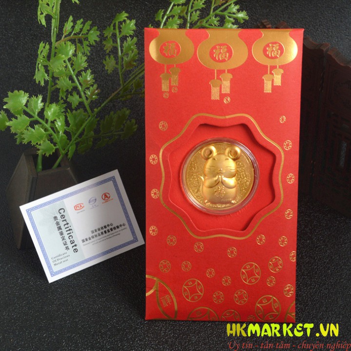 Bao Lì Xì Con Chuột Mạ Kim Loại Vàng 2020