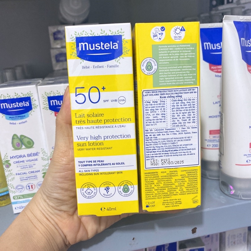 Kem Chống Nắng Cho Trẻ Sơ Sinh & Em Bé Mustela SPF 50+ 40ml